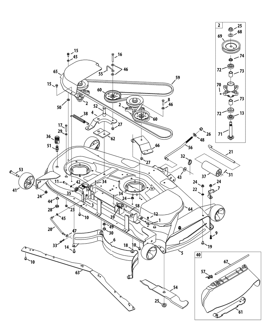 Mower Deck Diagram and Parts List for SLTX1054VT 13VR92AK009-13WR92AK009-13WR92AK010 Cub Cadet Lawn Tractor